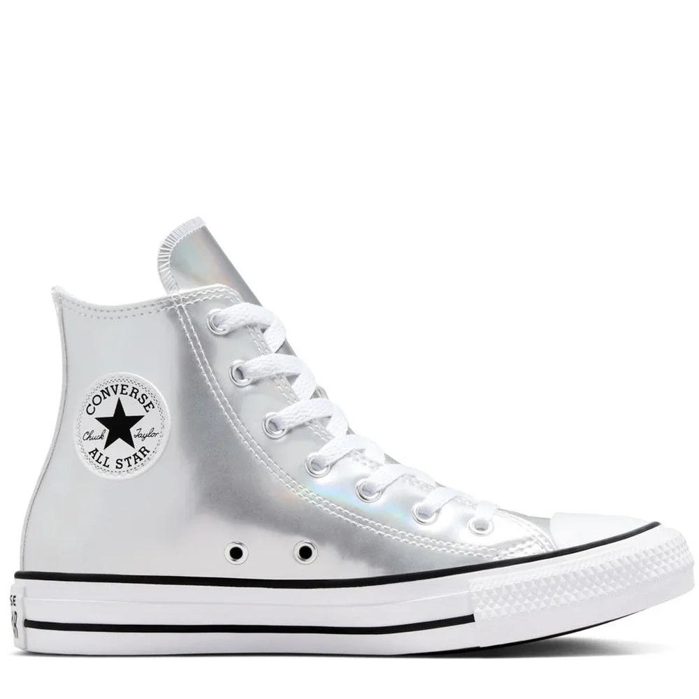 NWT Converse Boy's Chuck Taylor All Star Metallic Sneaker, Silver/White, 4 US